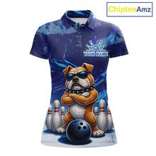 Load image into Gallery viewer, Personalized Blue Funny Bulldog Bowling Shirt For Women Custom Bowling Team Jersey Polo &amp; 1/4 Zip TDM6480