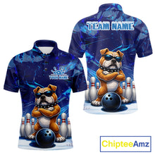 Load image into Gallery viewer, Personalized Blue Funny Bulldog Bowling Shirt For Men Custom Bowling Team Jersey Polo &amp; 1/4 Zip TDM6480