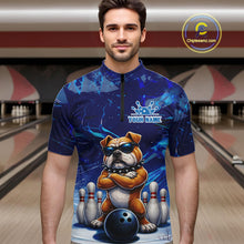 Load image into Gallery viewer, Personalized Blue Funny Bulldog Bowling Shirt For Men Custom Bowling Team Jersey Polo &amp; 1/4 Zip TDM6480