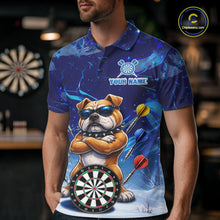 Load image into Gallery viewer, Personalized Blue Funny Bulldog Darts Shirt For Men Custom Darts Jersey Team Polo &amp; 1/4 Zip TDM6481