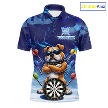 Load image into Gallery viewer, Personalized Blue Funny Bulldog Darts Shirt For Men Custom Darts Jersey Team Polo &amp; 1/4 Zip TDM6481