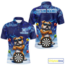 Load image into Gallery viewer, Personalized Blue Funny Bulldog Darts Shirt For Men Custom Darts Jersey Team Polo &amp; 1/4 Zip TDM6481