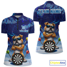 Load image into Gallery viewer, Personalized Blue Funny Bulldog Darts Shirt For Women Custom Darts Jersey Team Polo &amp; 1/4 Zip TDM6481