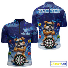 Load image into Gallery viewer, Personalized Blue Funny Bulldog Darts Shirt For Men Custom Darts Jersey Team Polo &amp; 1/4 Zip TDM6481