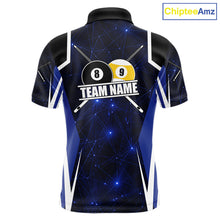 Load image into Gallery viewer, Blue 8 Ball &amp; 9 Ball Pool Billiard Shirt For Men Custom Geometric Billiard Jersey Polo &amp; 1/4 Zip TDM6482