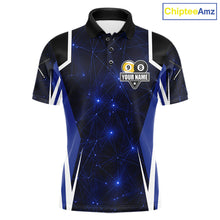 Load image into Gallery viewer, Blue 8 Ball &amp; 9 Ball Pool Billiard Shirt For Men Custom Geometric Billiard Jersey Polo &amp; 1/4 Zip TDM6482