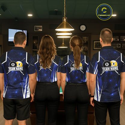 Blue 8 Ball & 9 Ball Pool Billiard Shirt For Men Custom Geometric Billiard Jersey Polo & 1/4 Zip TDM6482