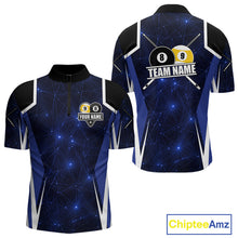 Load image into Gallery viewer, Blue 8 Ball &amp; 9 Ball Pool Billiard Shirt For Men Custom Geometric Billiard Jersey Polo &amp; 1/4 Zip TDM6482