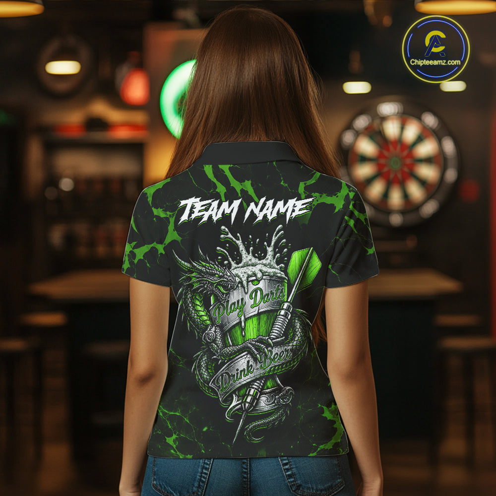 Black And Green Personalized Dragon Beer Darts Shirts For Women Custom Darts League Team Jersey TDM7207