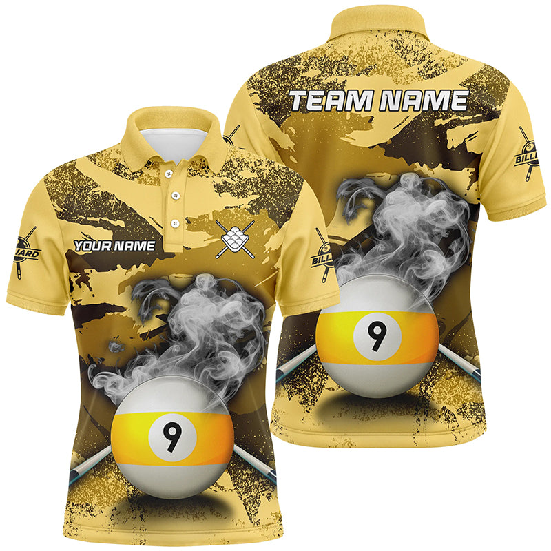 Funny 9 Ball Pool Custom Yellow Camo Men Polo & Quarter-Zip Shirts, Billiard Snooker Outfits TDM2456