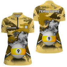 Load image into Gallery viewer, Funny 9 Ball Pool Custom Yellow Camo Women Polo &amp; Quarter-Zip Shirts, Billiard Snooker Outfits TDM2456