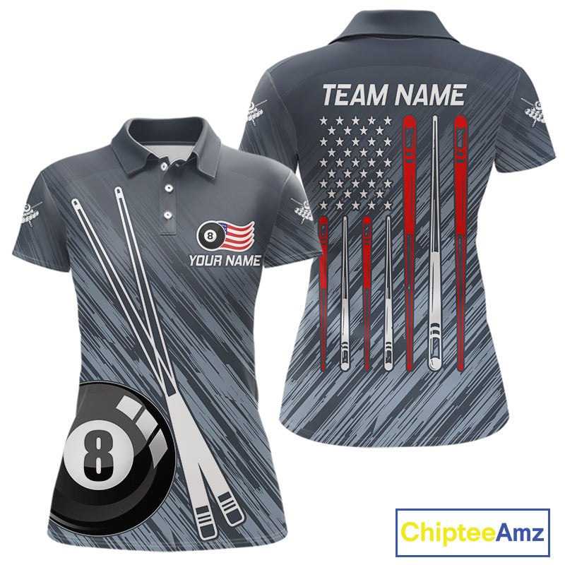 Personalized Billiard US Flag 8 Ball Pool Shirt For Women, Billiard Team Jersey Polo & 1/4 Zip TDM4989