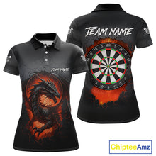 Load image into Gallery viewer, Personalized Grunge Dragon Womens Dart Shirts Custom Black Grey Dart Jerseys Team Polo &amp; 1/4 Zip TDM5180