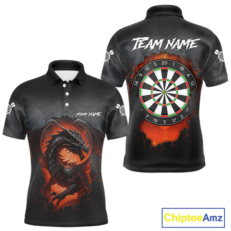 Personalized Grunge Dragon Mens Dart Shirts Custom Black Grey Dart Jerseys Team Polo & 1/4 Zip TDM5180