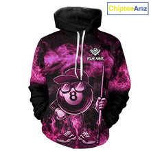 Load image into Gallery viewer, Pink Funny 8 Ball Pool Flame Smoke Billiard Hoodie For Men And Women Custom 8 Ball Hoodie Jersey TDM5693