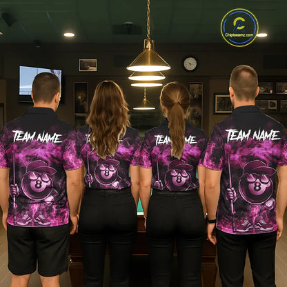 Pink Funny 8 Ball Pool Flame Smoke Billiard Shirt For Women Custom Billiard Team Jersey Uniform TDM5693