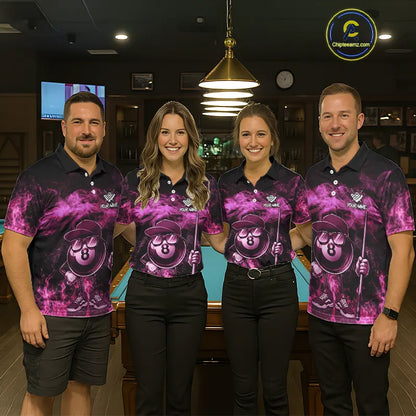 Pink Funny 8 Ball Pool Flame Smoke Billiard Shirt For Women Custom Billiard Team Jersey Uniform TDM5693