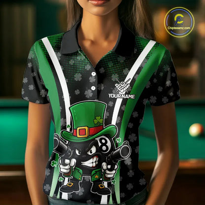 Custom St Patrick Day 8 Ball Pool Billiard Shirt For Women, Luckiest Shamrock Billiard Team Jersey TDM5698