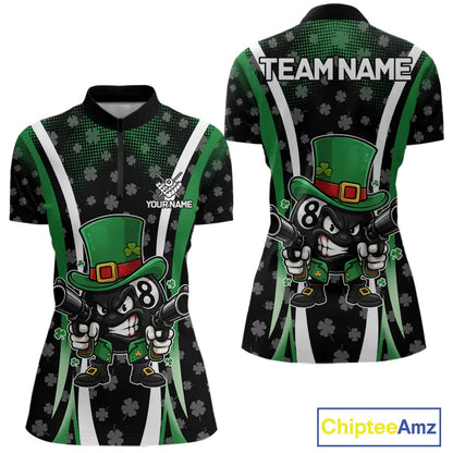 Custom St Patrick Day 8 Ball Pool Billiard Shirt For Women, Luckiest Shamrock Billiard Team Jersey TDM5698
