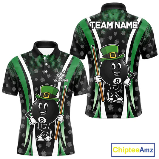 Funny 8 Ball Pool St Patrick Day Billiard Shirt For Men Custom Lucky Billiard Team Jersey TDM5699