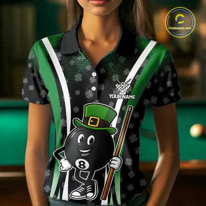 Funny 8 Ball Pool St Patrick Day Billiard Shirt For Women Custom Lucky Billiard Team Jersey TDM5699