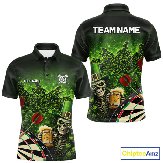 St Patrick Day Skull Darts Shirt Pocket Option For Men Custom Darts Jersey TDM5700