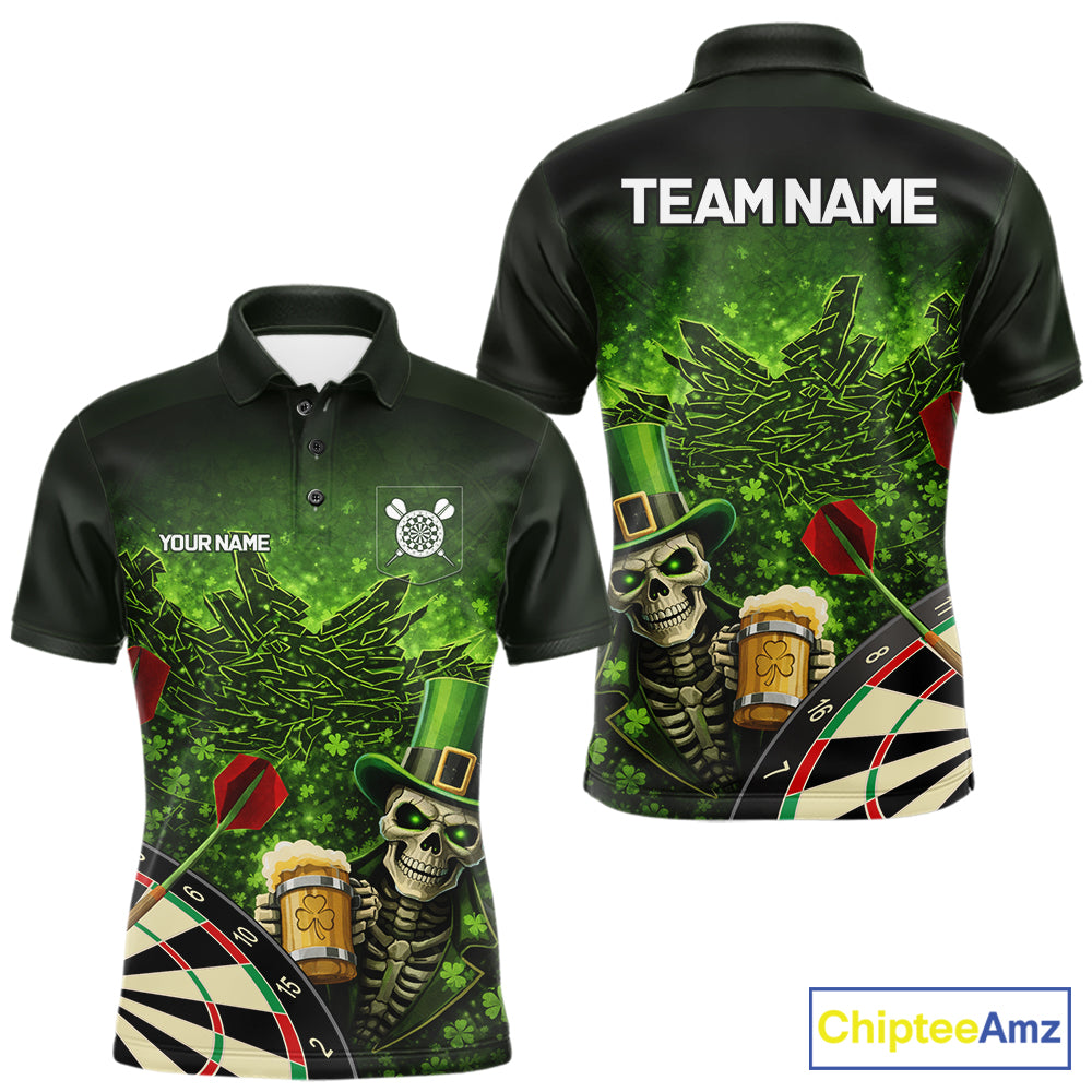 St Patrick Day Skull Darts Shirt Pocket Option For Men Custom Darts Jersey TDM5700