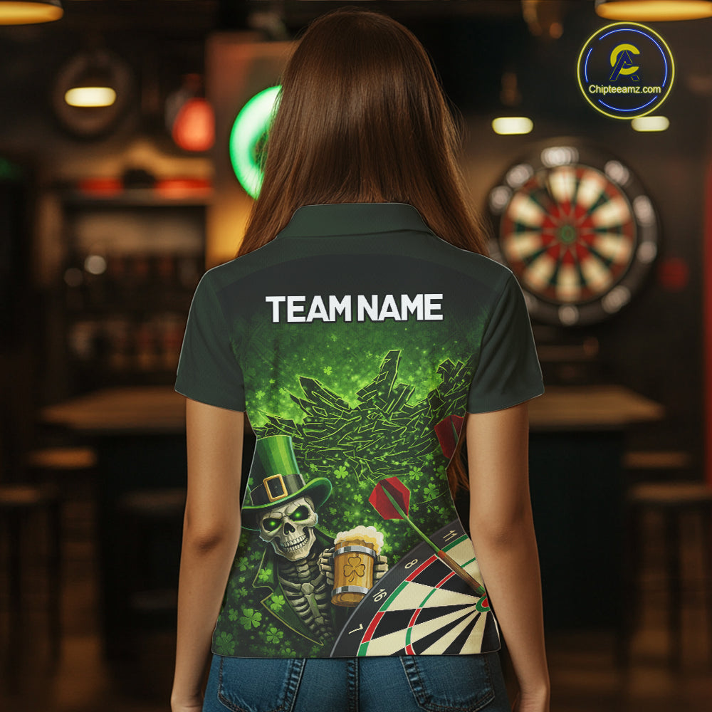 St Patrick Day Skull Darts Shirt Pocket Option For Women Custom Darts Jersey TDM5700