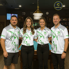 Load image into Gallery viewer, White And Green Custom Crown 8 Ball Men's Billiards Shirts, Billiard Jersey Team Polo &amp; 1/4 Zip TDM6055