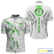 Load image into Gallery viewer, White And Green Custom Crown 8 Ball Men's Billiards Shirts, Billiard Jersey Team Polo &amp; 1/4 Zip TDM6055