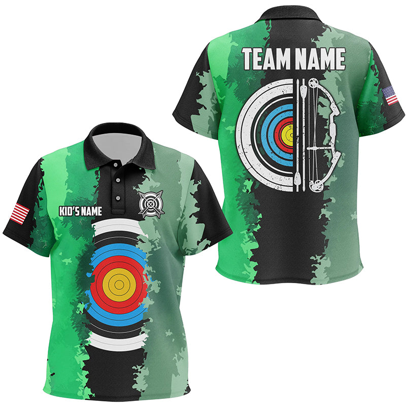 Personalized Green Jerseys Archery Target 3D Kid Polo Shirts Custom Team League Archery Shirts TDM1424