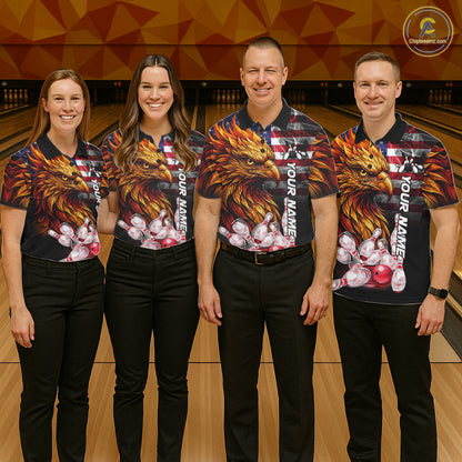 Bowling Team Wearing Smoke American Flag Phoenix Bowling Polo Shirts Front View