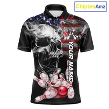 Load image into Gallery viewer, Smoke American Flag Skull Bowling Polo Shirt For Men Custom Patriotic Bowling Team Jersey Design