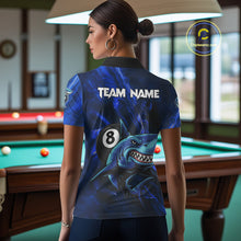 Load image into Gallery viewer, Personalized Blue 8 Ball Shark Billiard Shirt For Women Custom Billiard Team Jersey Polo &amp; 1/4 Zip TDM5192