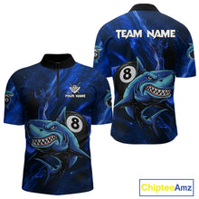 Load image into Gallery viewer, Personalized Blue 8 Ball Shark Billiard Shirt For Men Custom Billiard Team Jersey Polo &amp; 1/4 Zip TDM5192