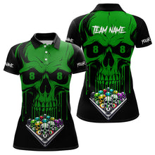 Load image into Gallery viewer, Personalized Green Skull Billiard Balls Funny Pool Shirts For Women Custom Unique Billiard Jerseys TDM3199