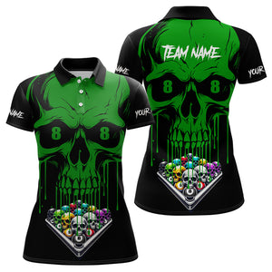 Personalized Green Skull Billiard Balls Funny Pool Shirts For Women Custom Unique Billiard Jerseys TDM3199