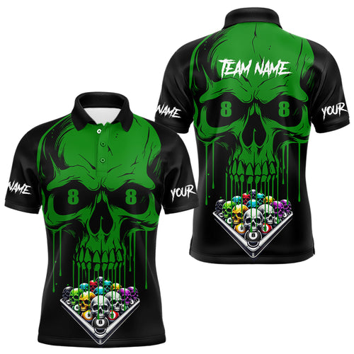 Personalized Green Skull Billiard Balls Funny Pool Shirts For Men Custom Unique Billiard Jerseys TDM3199