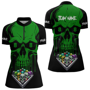 Personalized Green Skull Billiard Balls Funny Pool Shirts For Women Custom Unique Billiard Jerseys TDM3199