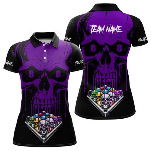 Personalized Purple Skull Billiard Balls Funny Pool Shirts For Women Custom Unique Billiard Jerseys TDM3200