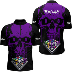 Personalized Purple Skull Billiard Balls Funny Pool Shirts For Men Custom Unique Billiard Jerseys TDM3200