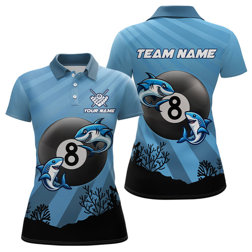 Personalized Shark 8 Ball Pool Blue Women Billiard Shirts Custom Funny Billiard Shirts Pool Jerseys TDM3210