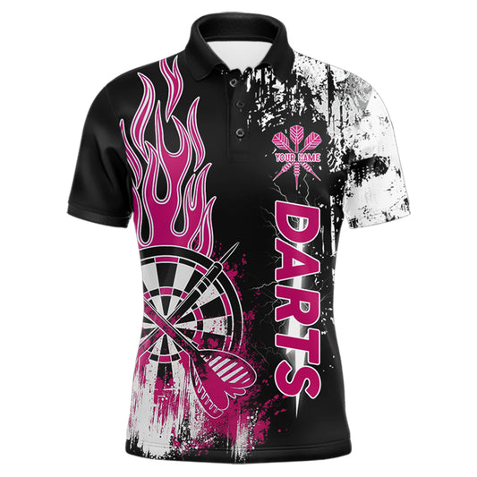 Personalized Pink Grunge Mens Dart Shirts Custom Dart Jerseys Team Polo & 1/4 Zip, Darts Uniform TDM5701