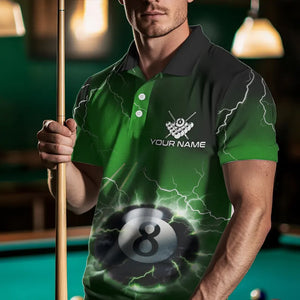Personalized Green 3D Thunder Lightning 8 Ball Pool Billiard Shirts For Men, Billiard Team Jerseys TDM3549