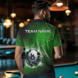 Personalized Green 3D Thunder Lightning 8 Ball Pool Billiard Shirts For Men, Billiard Team Jerseys TDM3549