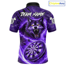 Load image into Gallery viewer, Personalized Purple Dartboard Lightning Wolf Darts Shirt For Men, Darts Team Jersey Polo &amp; 1/4 Zip TDM5919