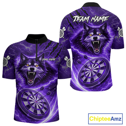 Personalized Purple Dartboard Lightning Wolf Darts Shirt For Men, Darts Team Jersey Polo & 1/4 Zip TDM5919