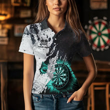 Load image into Gallery viewer, Personalized Grunge White Black Crack Wall Dart Shirts For Women Custom Dart Jerseys |Turquoise TDM3708