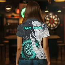 Load image into Gallery viewer, Personalized Grunge White Black Crack Wall Dart Shirts For Women Custom Dart Jerseys |Turquoise TDM3708