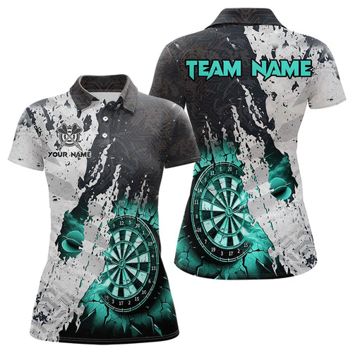 Personalized Grunge White Black Crack Wall Dart Shirts For Women Custom Dart Jerseys |Turquoise TDM3708